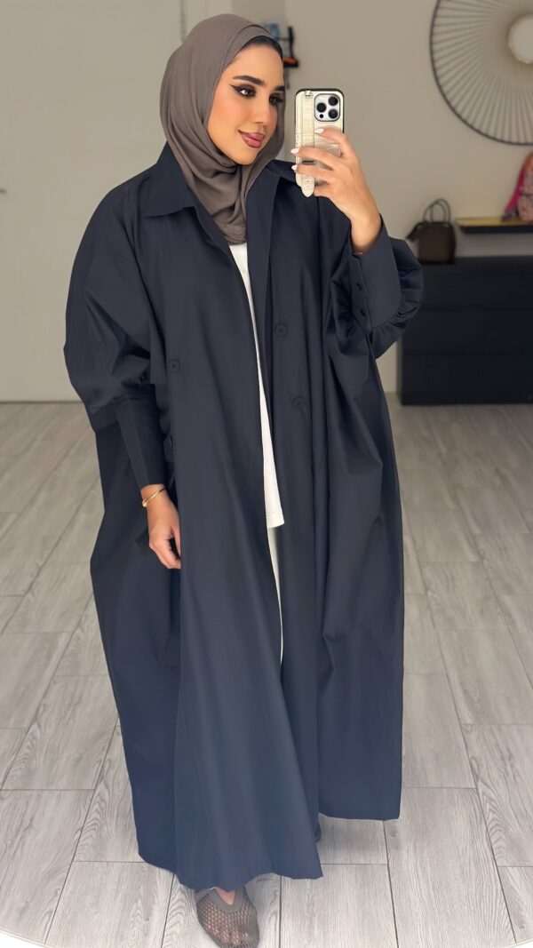 ⁦Navy freesize abaya-Trench⁩ - الصورة ⁦4⁩