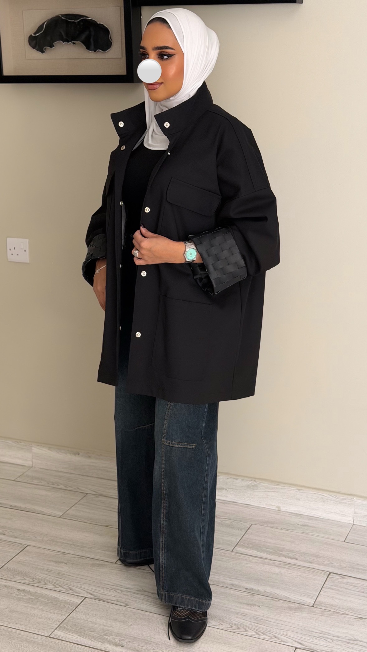 Black jacket- hand made leather sleeve - الصورة 3