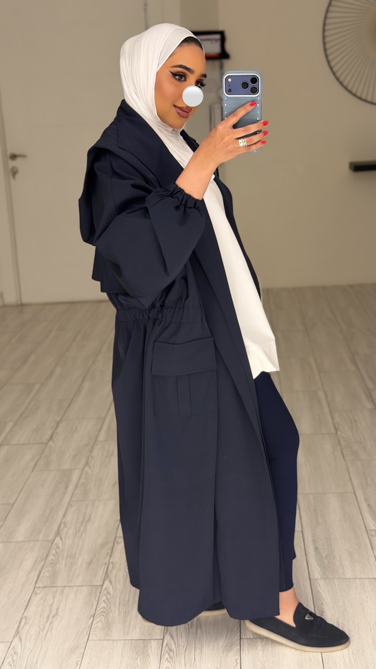 Hoodie Trench Coat - Navy - الصورة 6