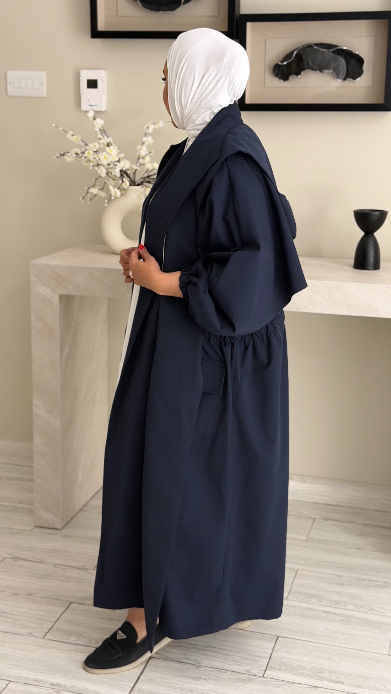 Hoodie Trench Coat - Navy - الصورة 7