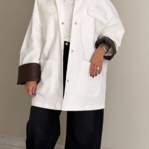 White jacket- hand made leather sleeve