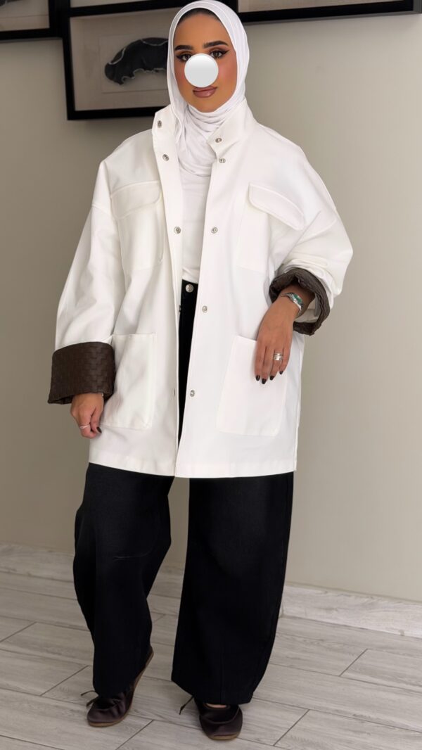 White jacket- hand made leather sleeve