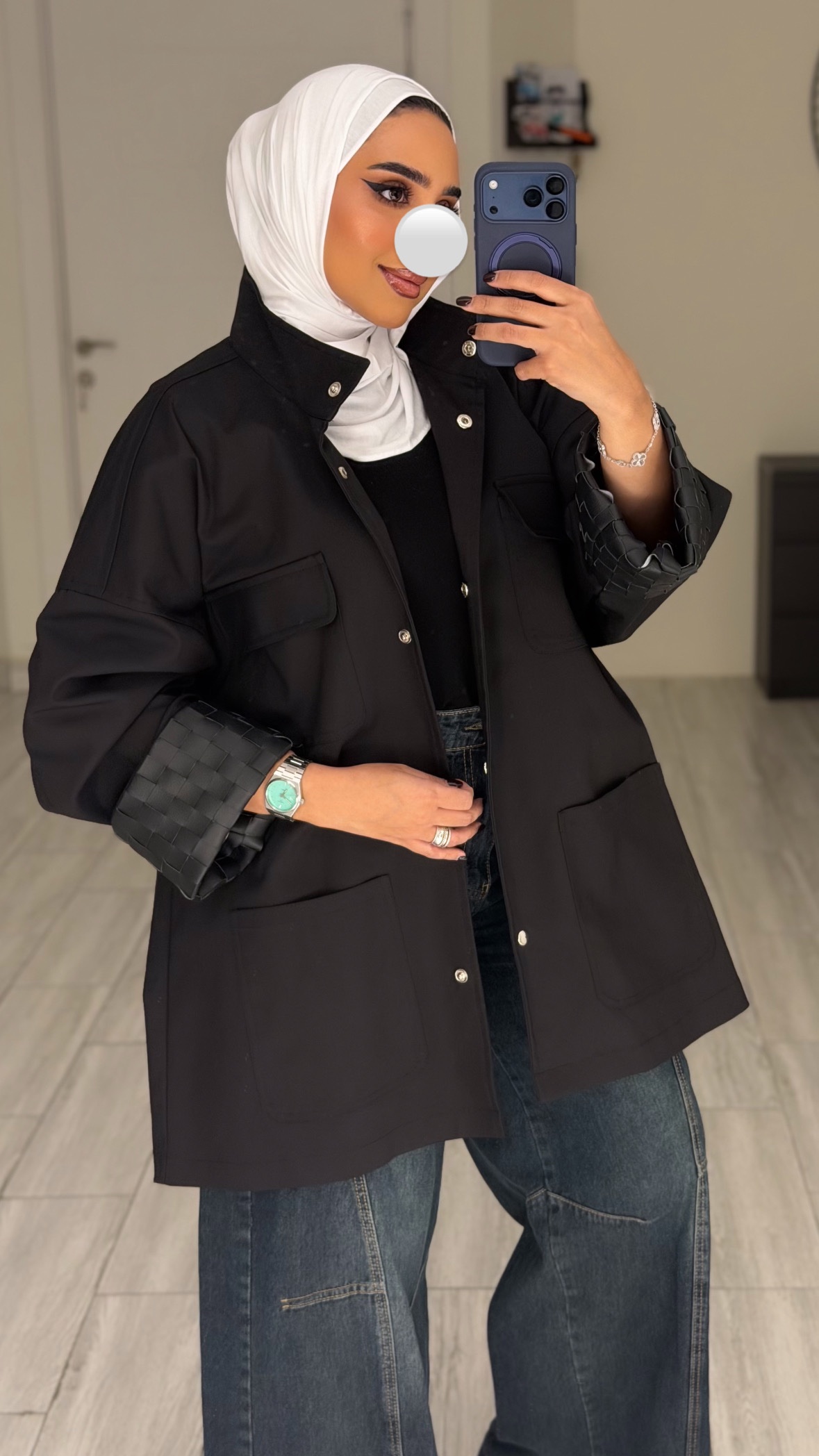 Black jacket- hand made leather sleeve