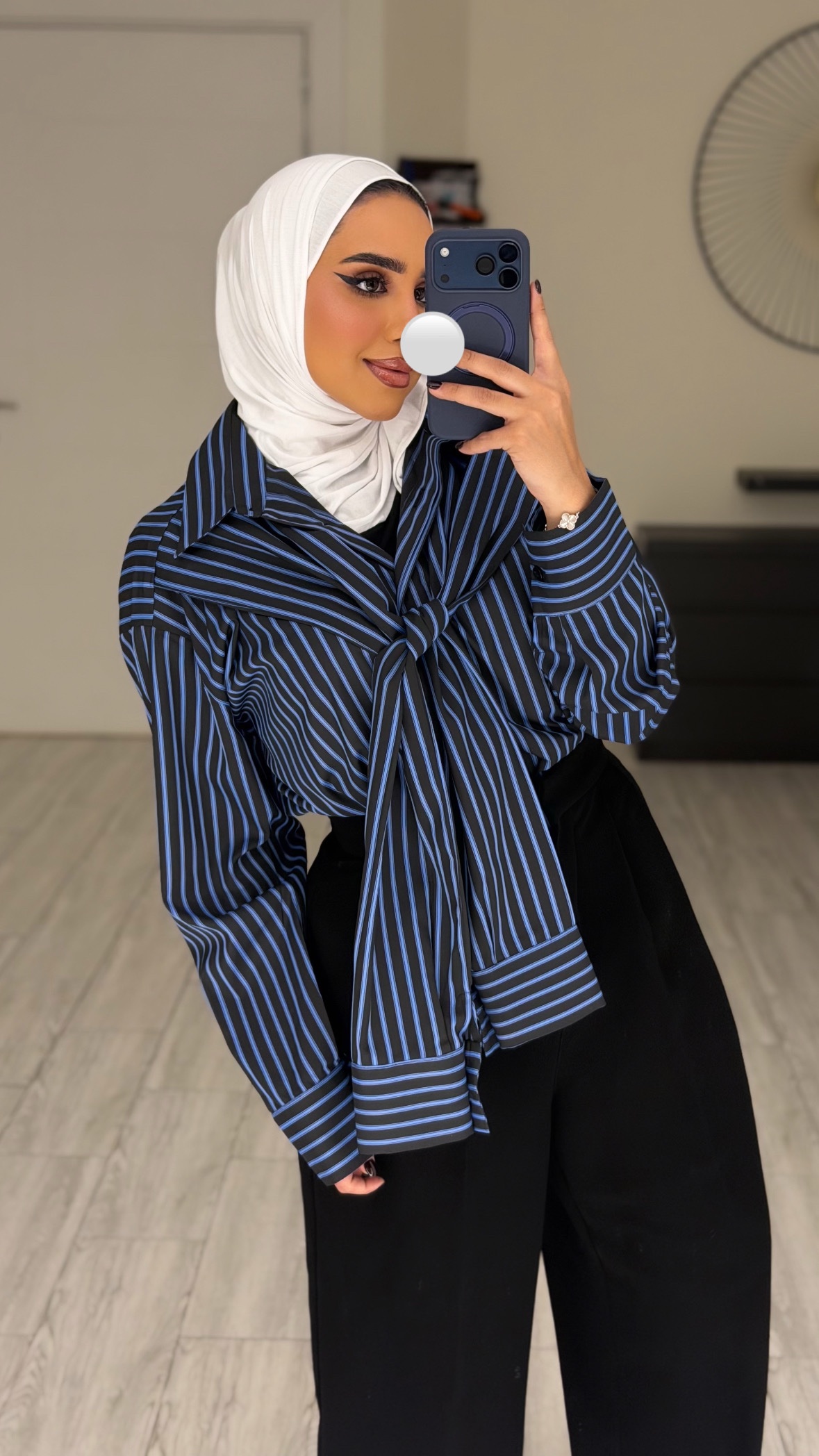 Double sleeve basic Shirt blueXblack - الصورة 4