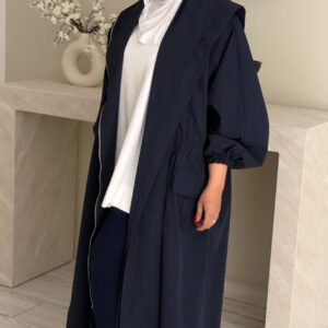 Hoodie Trench Coat - Navy