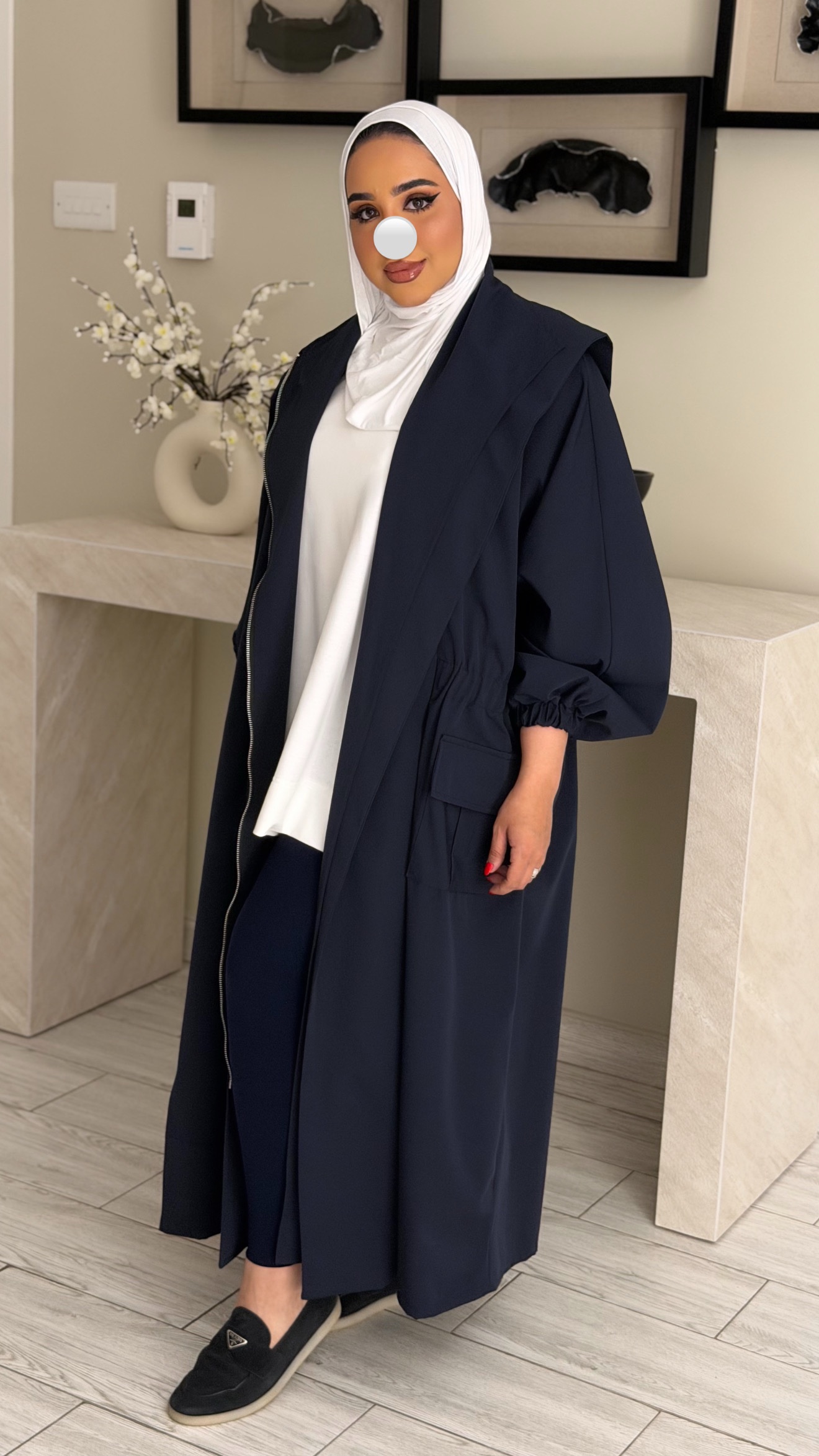 Hoodie Trench Coat - Navy
