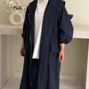 Hoodie Trench Coat - Navy - الصورة 4