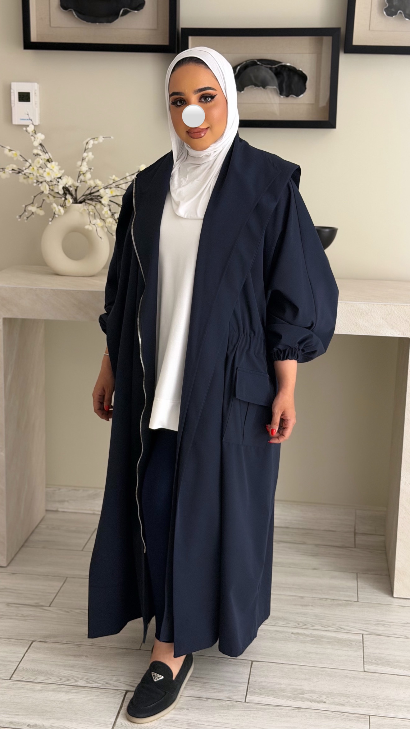 Hoodie Trench Coat - Navy - الصورة 4
