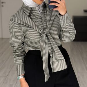 Alternative view of Double sleeve basic Shirt GreyXBlack
