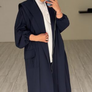 Hoodie Trench Coat - Navy - الصورة 5