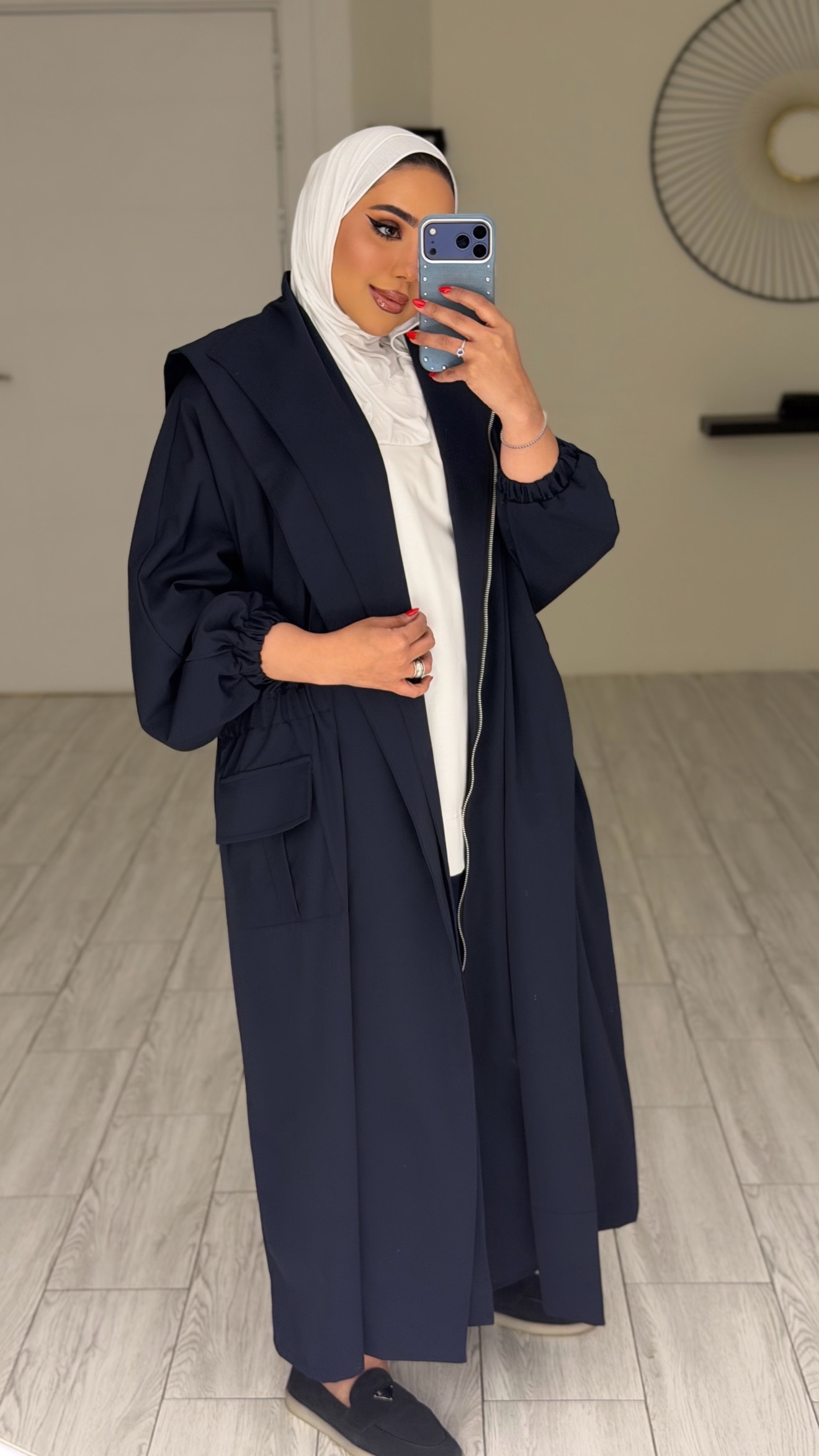 Hoodie Trench Coat - Navy - الصورة 5