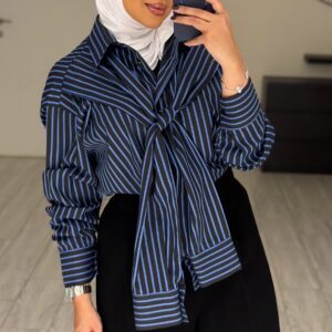 Double sleeve basic Shirt blueXblack