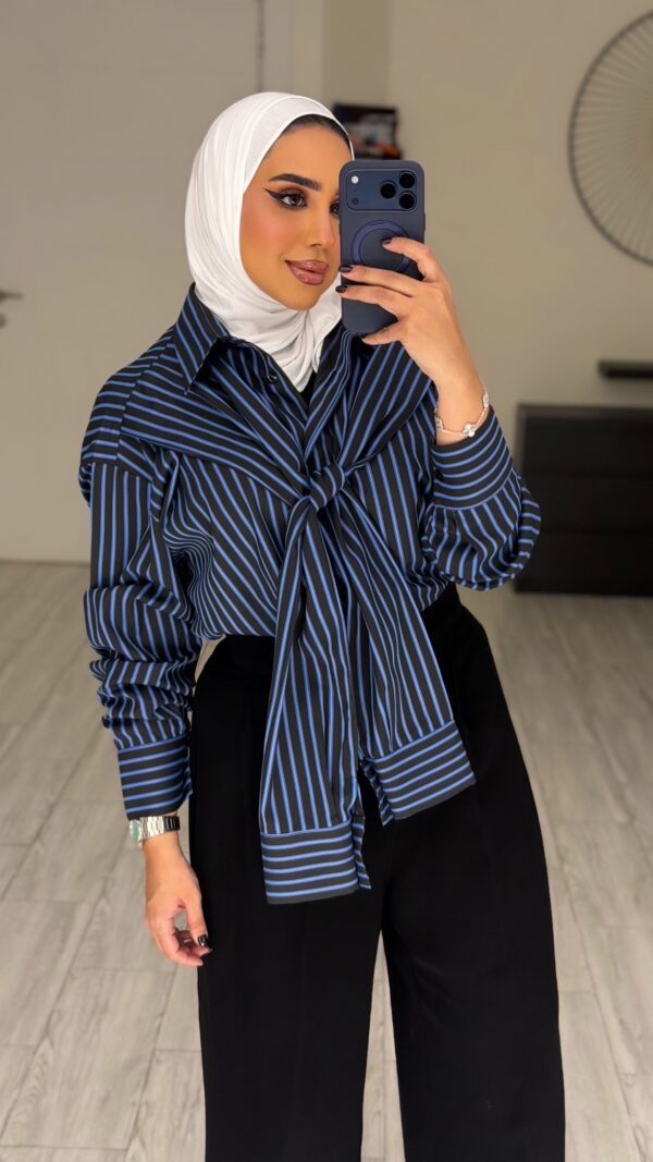 Double sleeve basic Shirt blueXblack