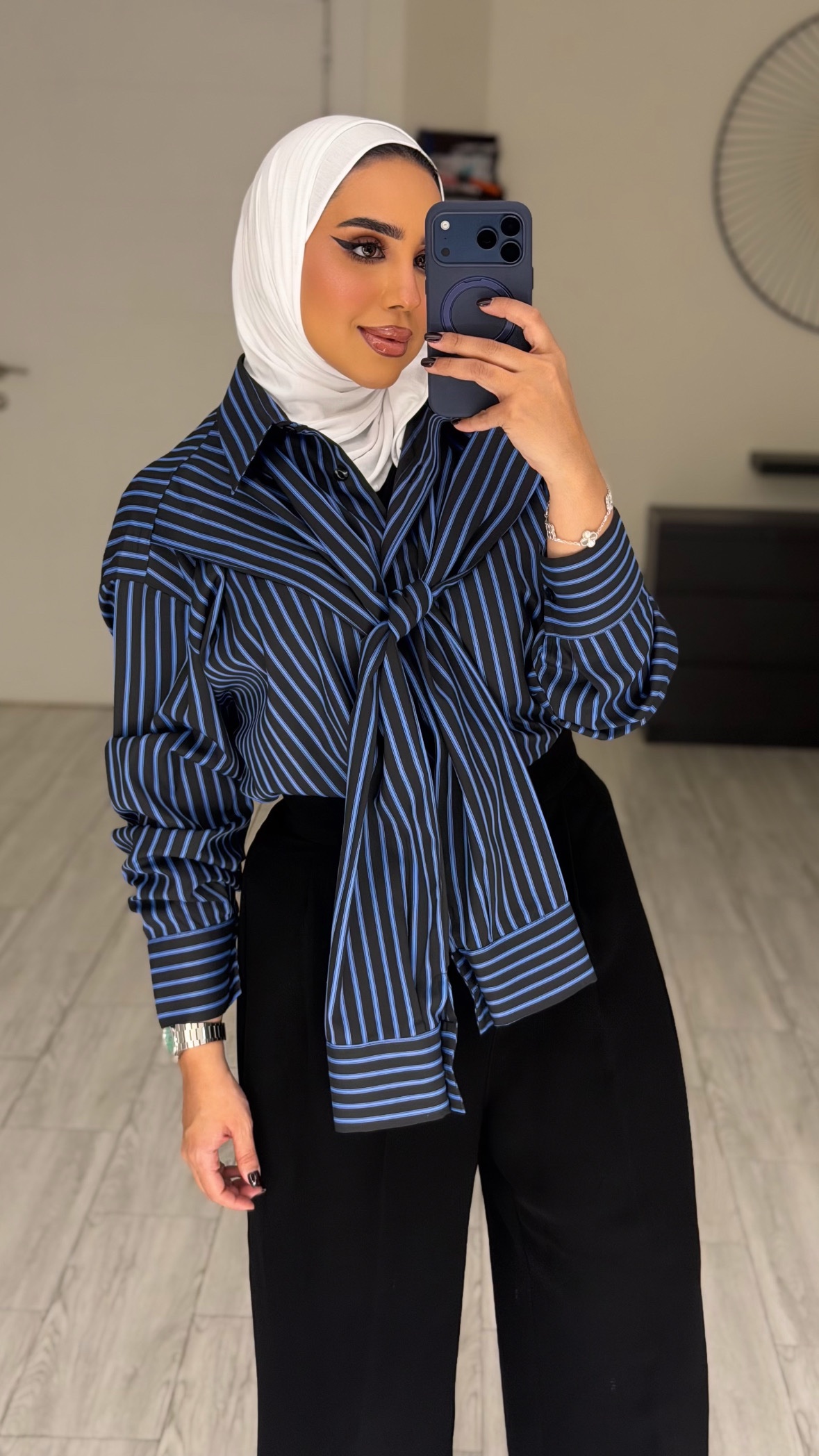 Double sleeve basic Shirt blueXblack
