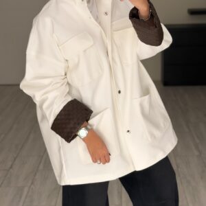 Alternative view of White jacket- hand made leather sleeve