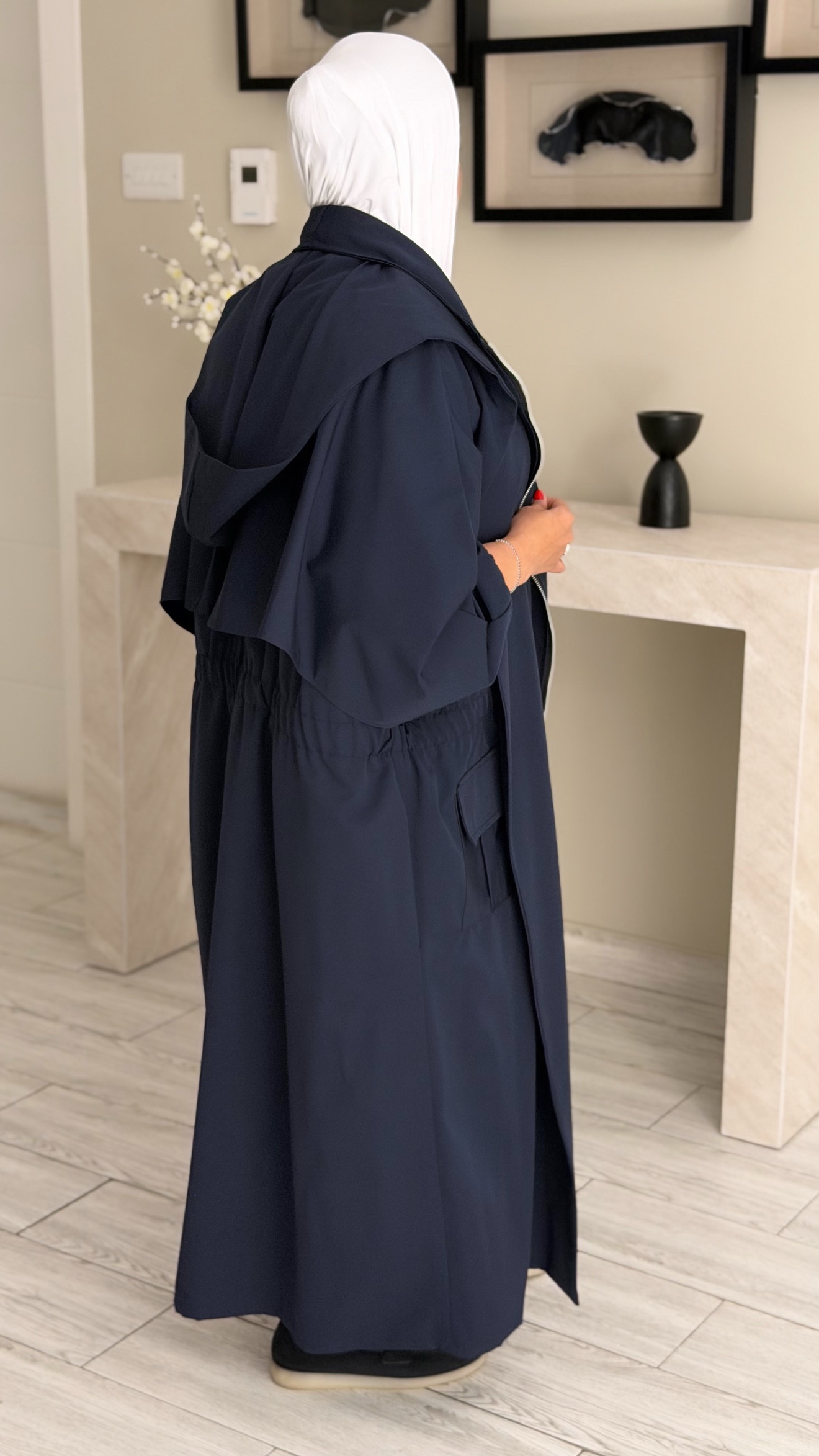 Hoodie Trench Coat - Navy - الصورة 3