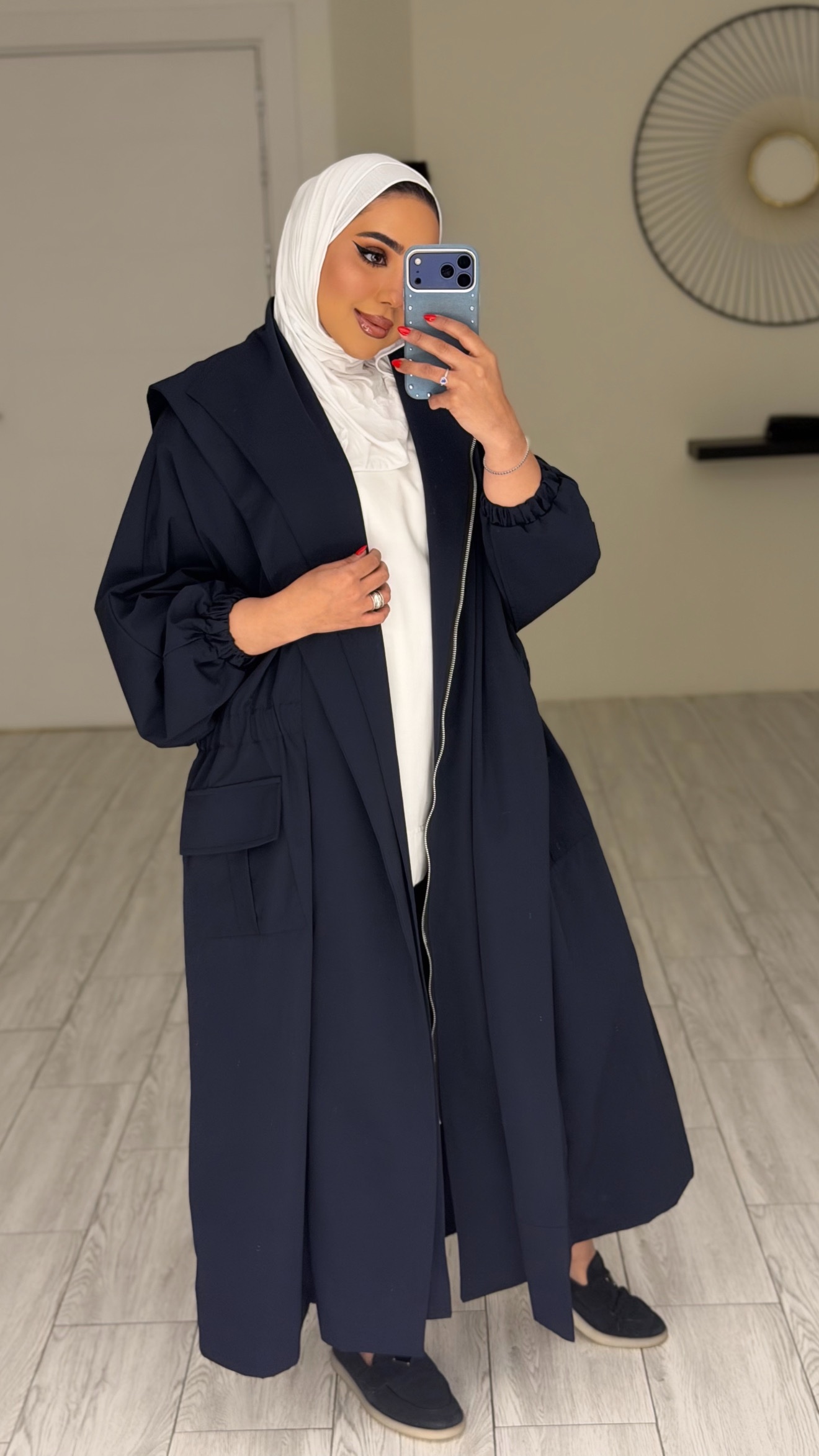 Hoodie Trench Coat - Navy - الصورة 2