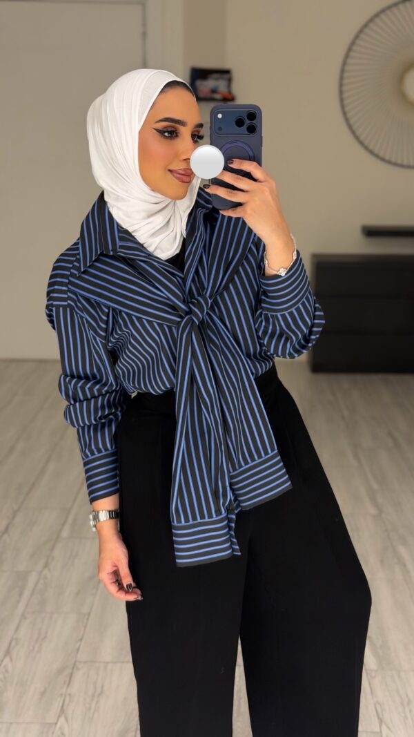 ⁦Double sleeve basic Shirt blueXblack⁩ - الصورة ⁦2⁩