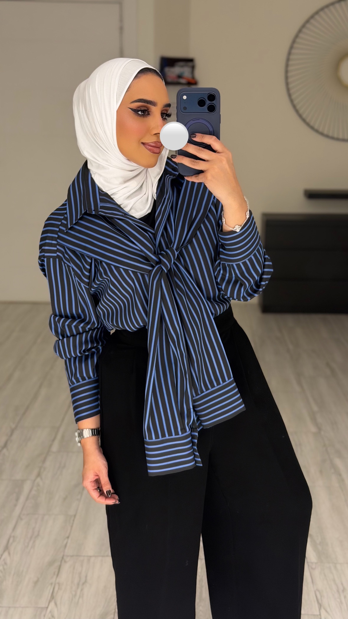 Double sleeve basic Shirt blueXblack - الصورة 2