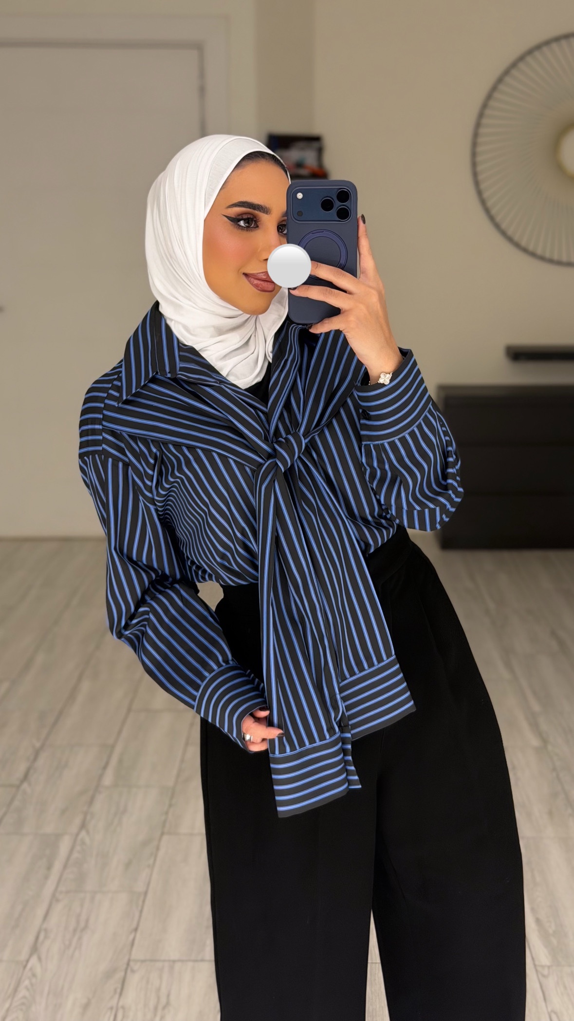 Double sleeve basic Shirt blueXblack - الصورة 3