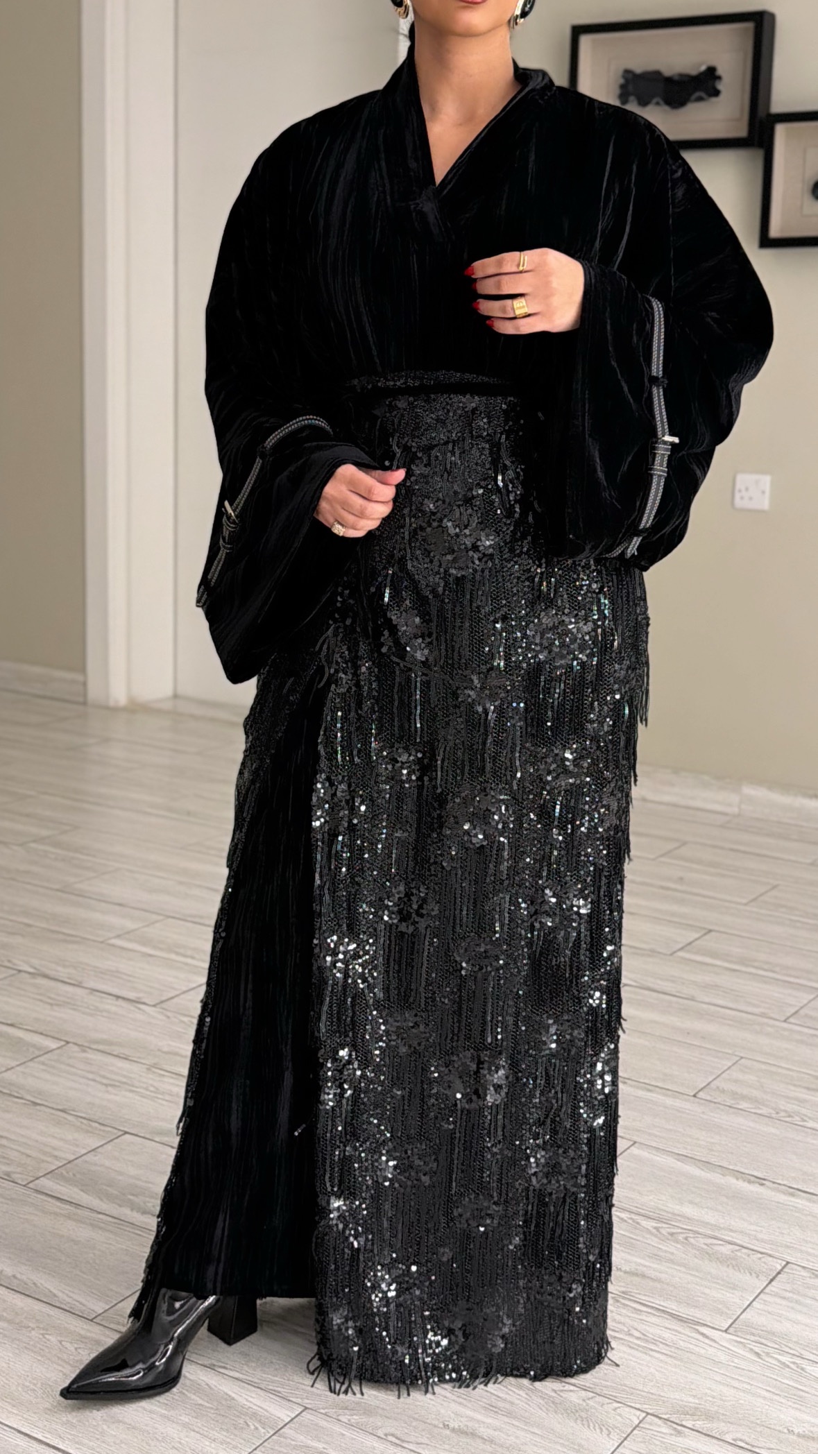 Glitter kaftan - black