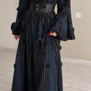 Alternative view of Checked kaftan - with waist belt
