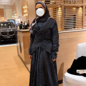 Alternative view of Wrapping Kaftan - Checked blue