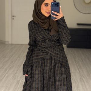 ⁦Wrapping Dress - Checked BlackXOlive⁩ - الصورة ⁦4⁩