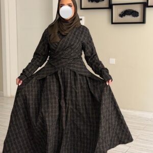 ⁦Wrapping Dress - Checked BlackXOlive⁩ - الصورة ⁦5⁩