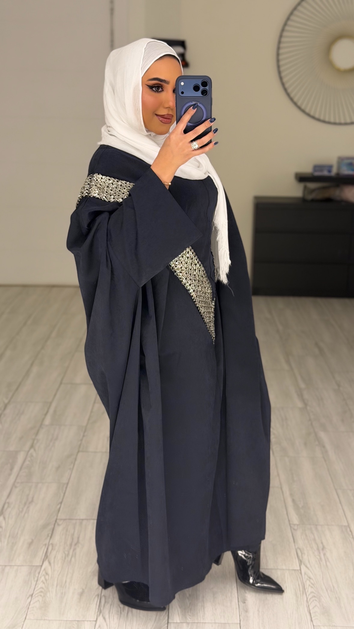 دراعه فري سايز مع شك - كحلي - الصورة 2