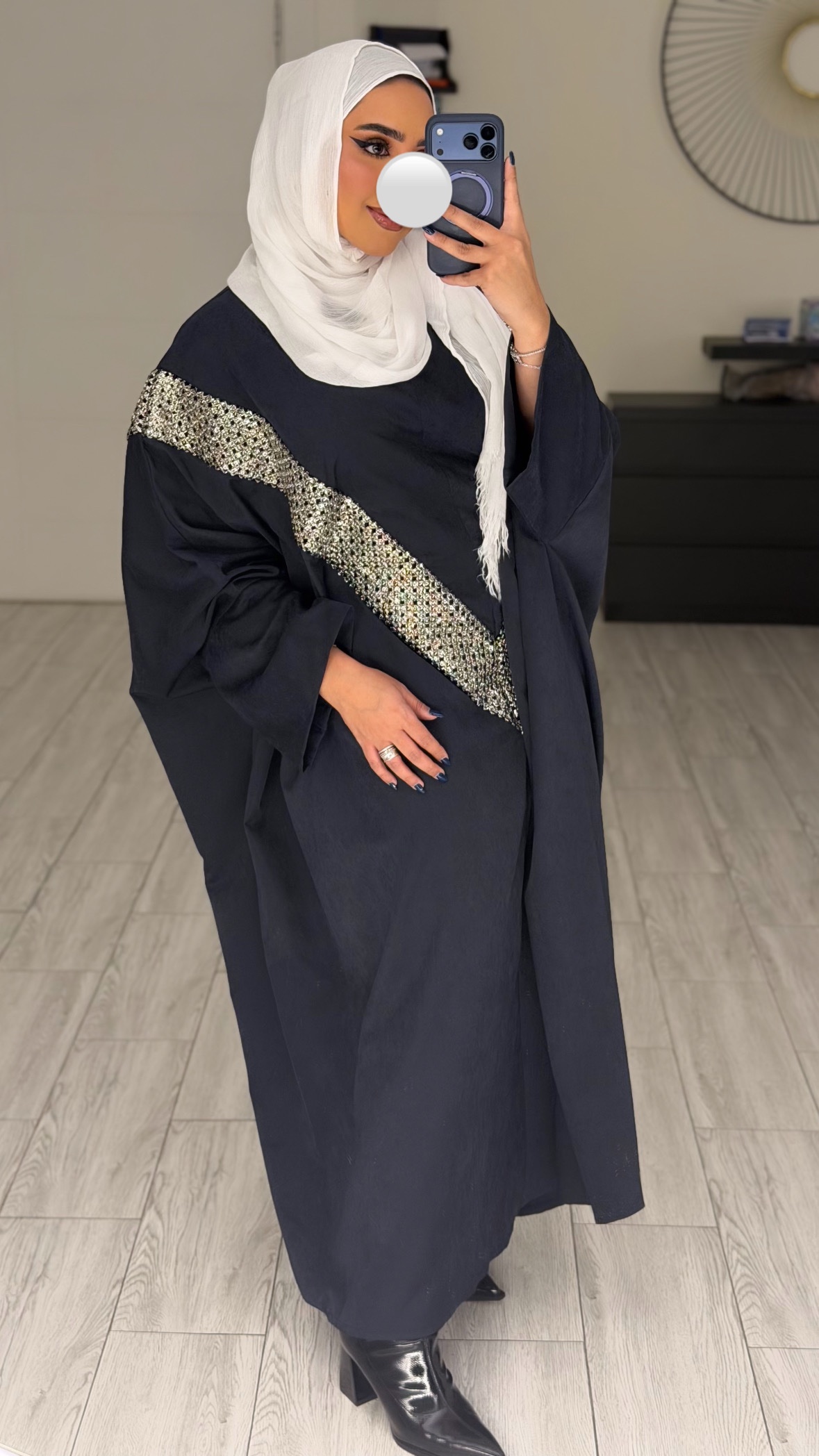 دراعه فري سايز مع شك - كحلي - الصورة 7