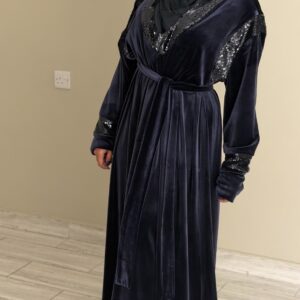 دراعه مخمل مع ترتر - كحلي