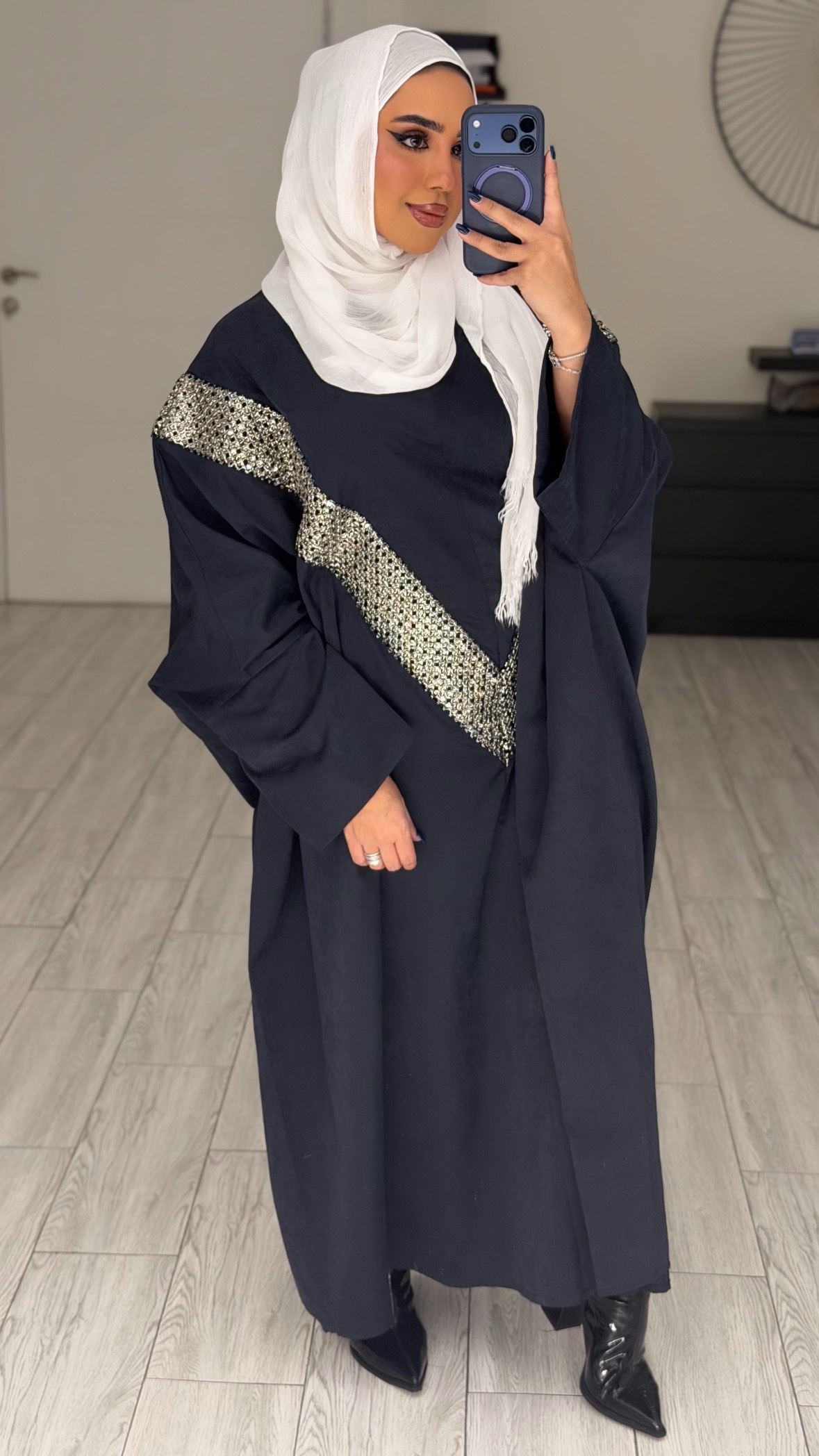 دراعه فري سايز مع شك - كحلي - الصورة 4