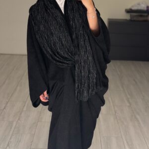 دراعه فري سايز مع شال دانتيل - اسود