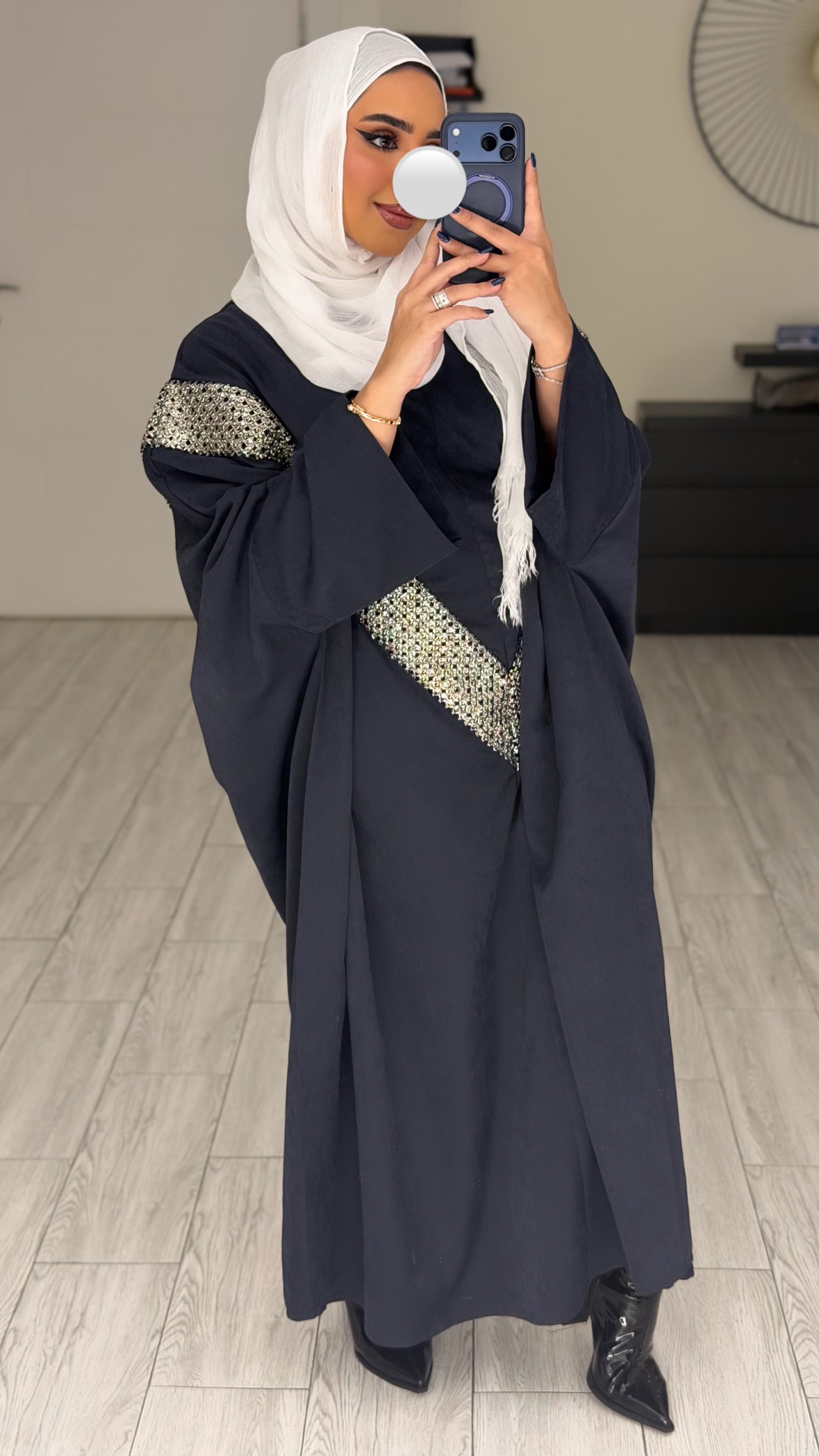 دراعه فري سايز مع شك - كحلي - الصورة 8