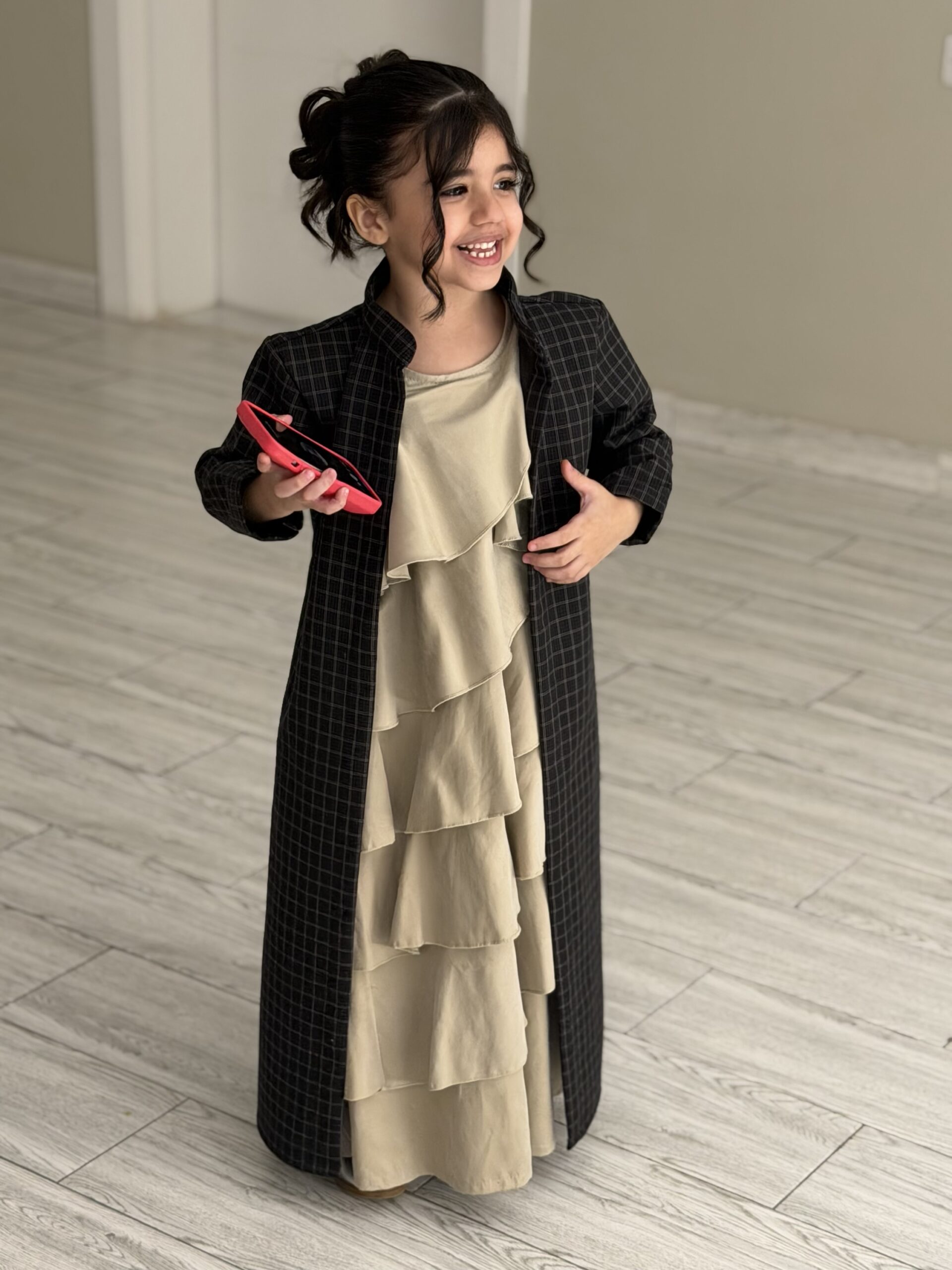 Checked Ruffles Kaftan - الصورة 4