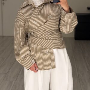 Alternative view of Beige Lines Set - White pant