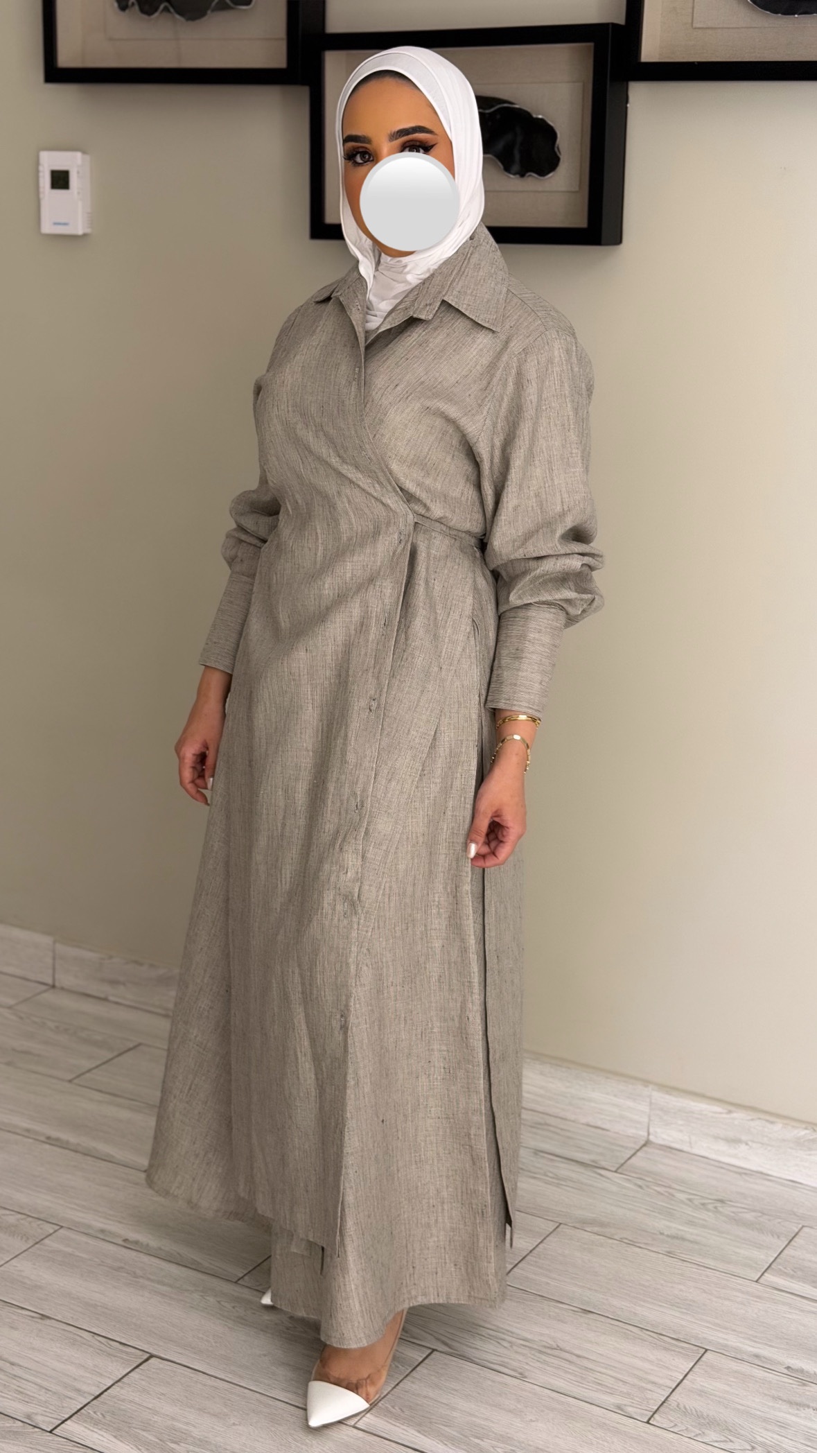 Linen pure - beigeXblack set - الصورة 3