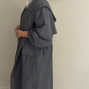 ⁦Hoodie Trench Coat - Grey⁩ - الصورة ⁦3⁩