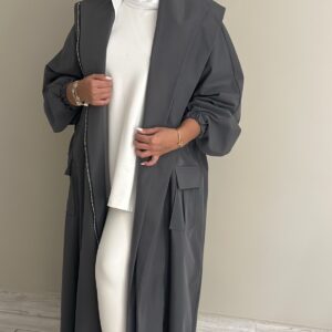 Hoodie Trench Coat - Grey