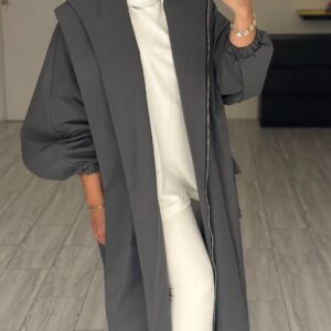 ⁦Hoodie Trench Coat - Grey⁩ - الصورة ⁦7⁩